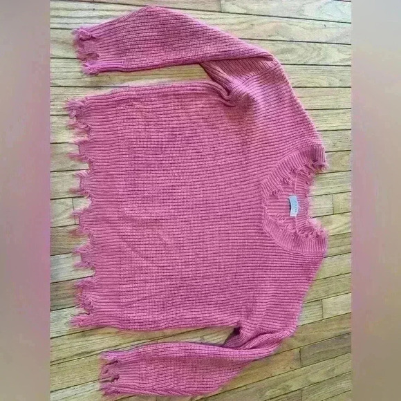 Zenana Sweater Sweat Shirt Women’s Size Small Ribbed Fringe Distressed Coral - Picture 3 of 6